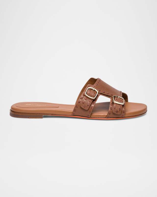 Didi Buckle Leather Flat Sandals